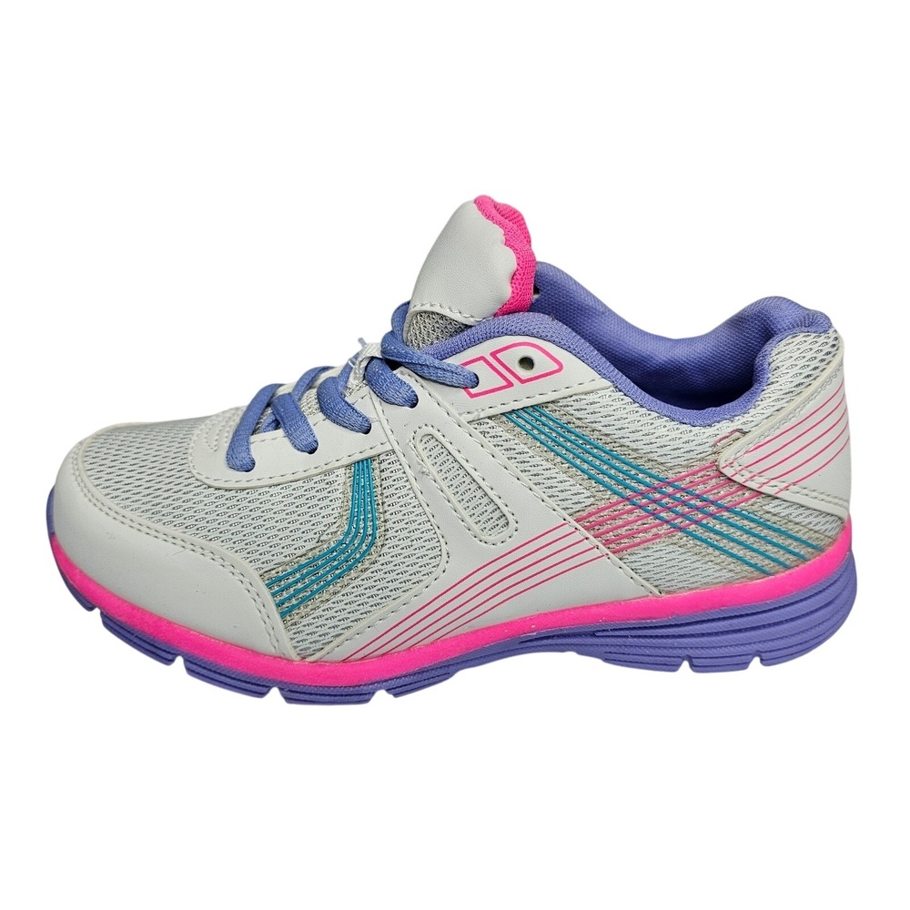 Athletic Works Girls Size 2 White Pink Purple Running Sneakers